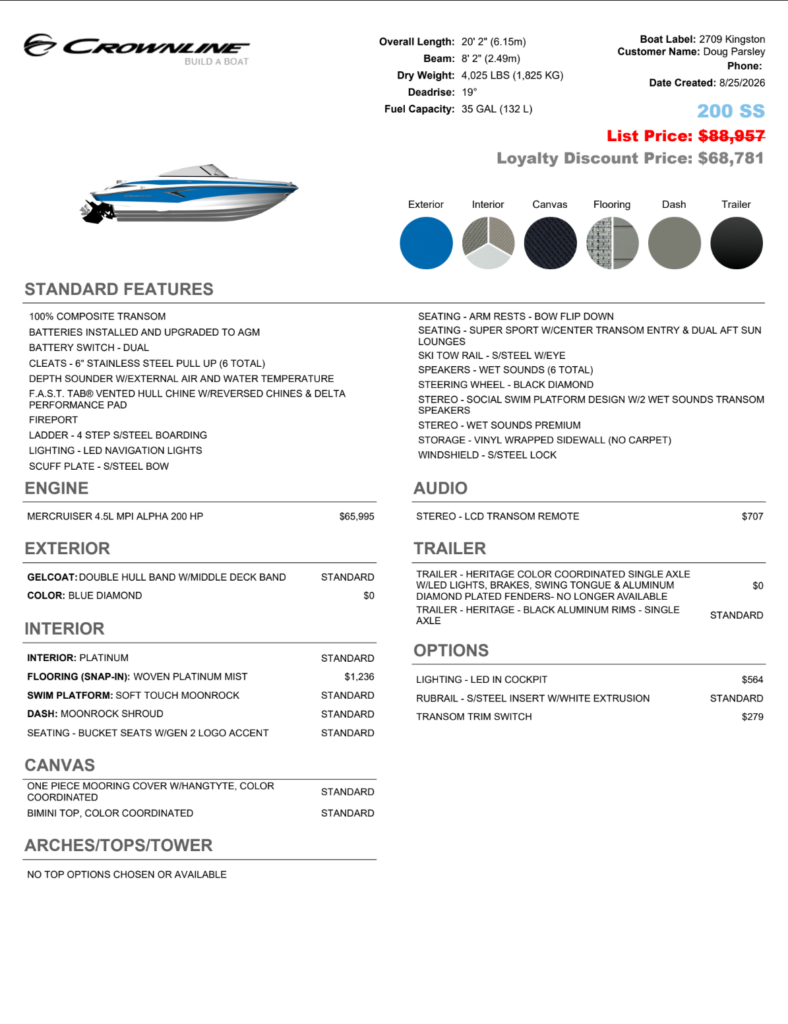2027 Crownline 200SS Boat (200SS Diamond Blue)