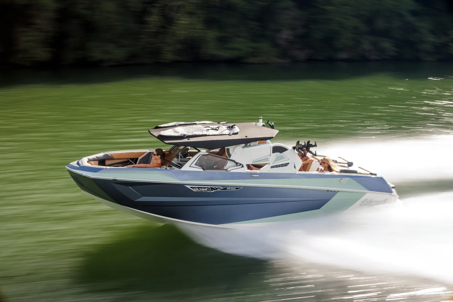 2026 Tige Ultre 23ZX wakesurf boat underway on a lake