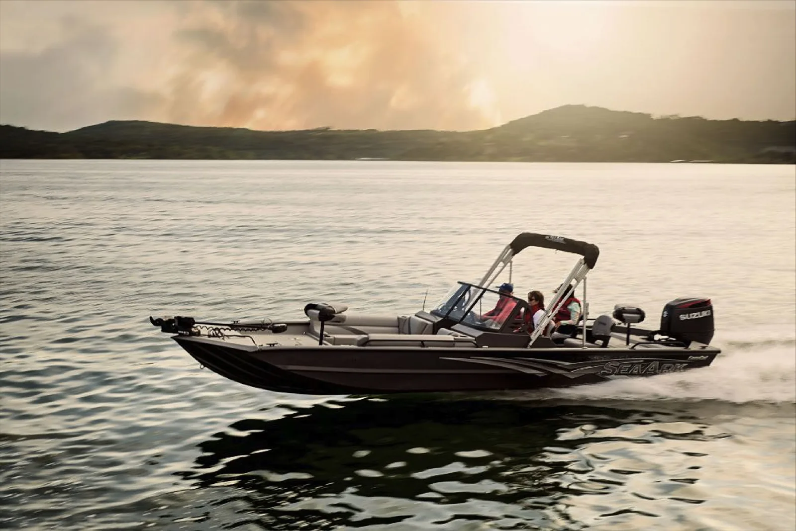 SeaArk aluminum boat on a calm lake